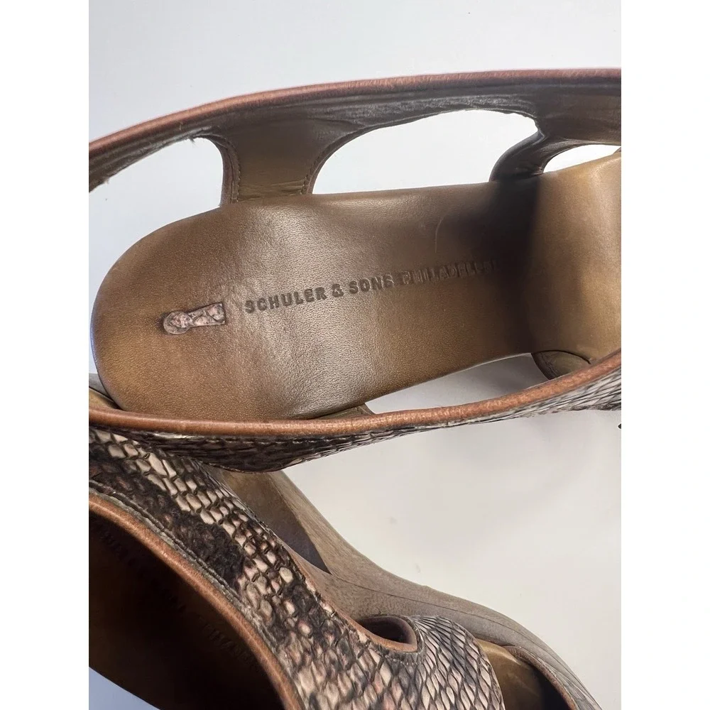 Anthropologie Schuler & Sons Wedges Women 7B Leather Reptile‎ Wood Heels Naja